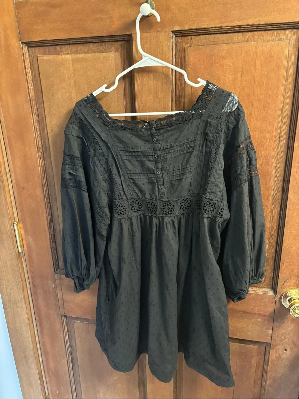 Free People Black Crochet & Eyelet Peasant Blouse